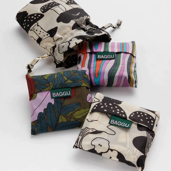 BAGGU Handbags - NWT Standard Baggu Set - Archive Forest (Candy Woodgrain, Pink Fern, Mushroom)